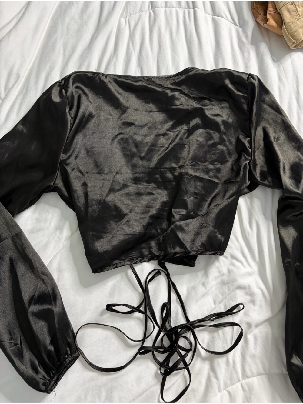 Black Satin Wrap Crop Top - Picture 4 of 4